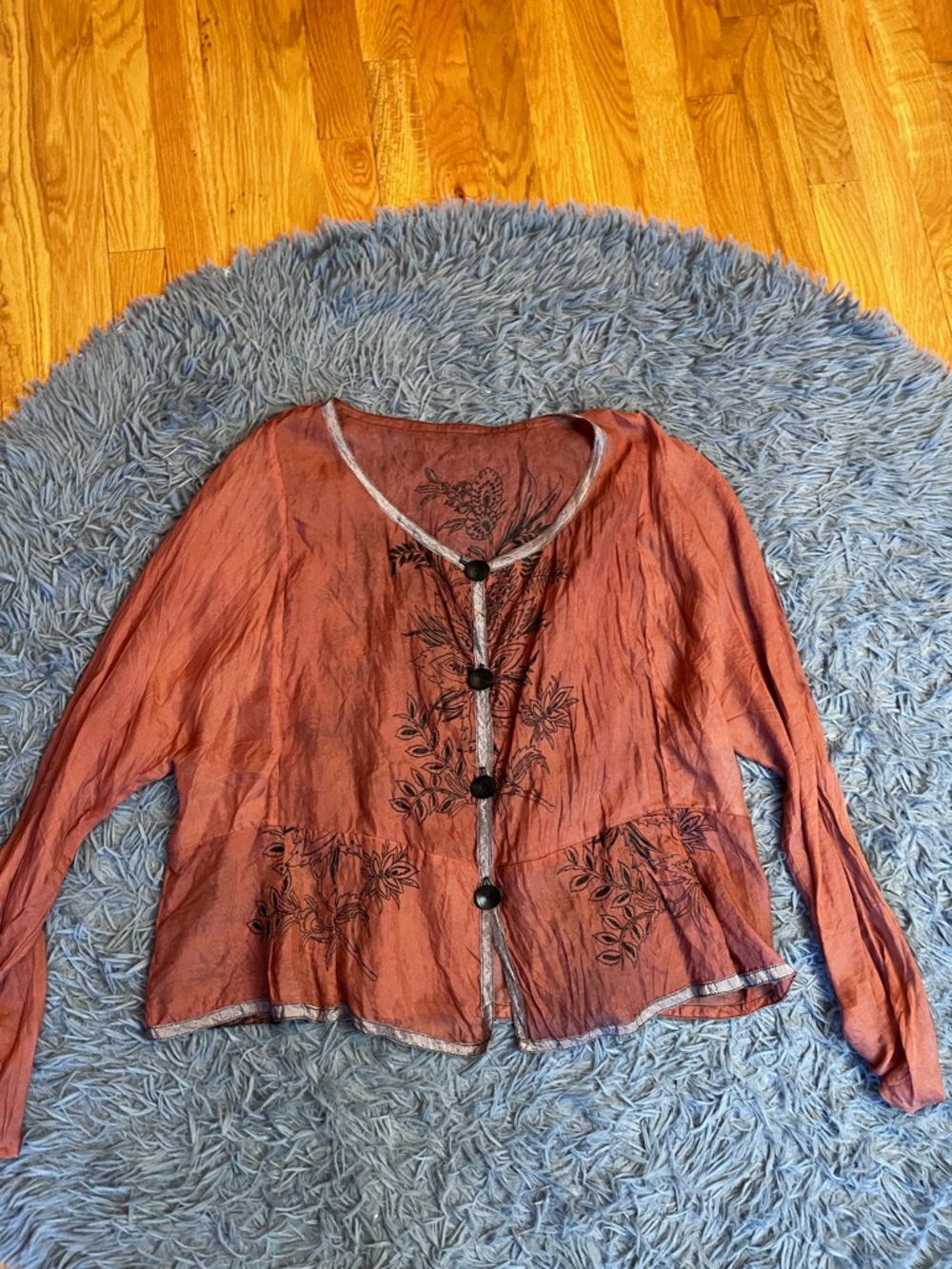 Jackie Loves John Brown Silk Sheer Overlay Top Size L